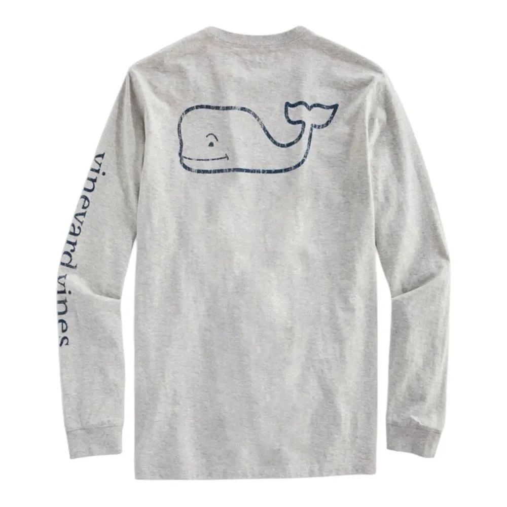 Vineyard Vines Men’s Gray Whale Long Sleeve 100% Cotton Tee Shirt Size Medium